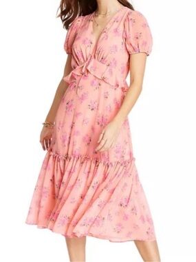 LoveShackFancy Pink Floral Midi Dress